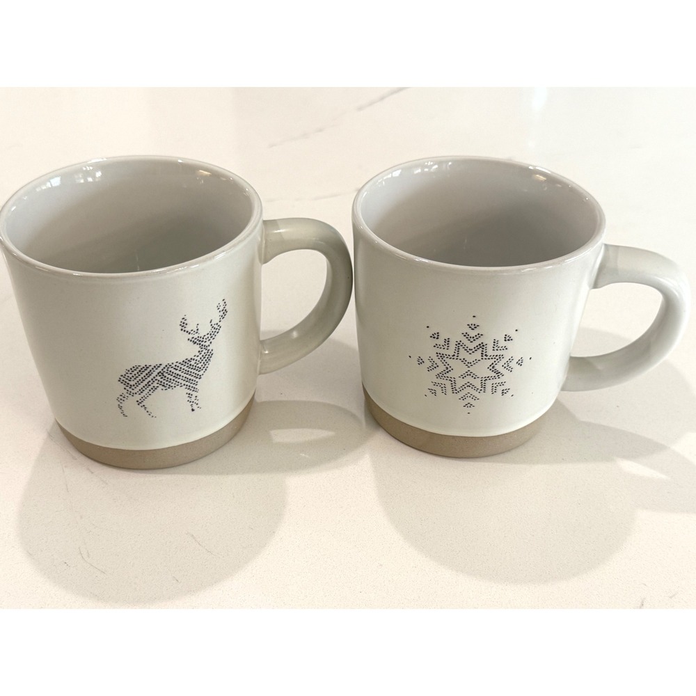 Hearth & Hand Snowflake‎ Deer Mugs Set of 2 Stoneware Christmas Holiday Winter